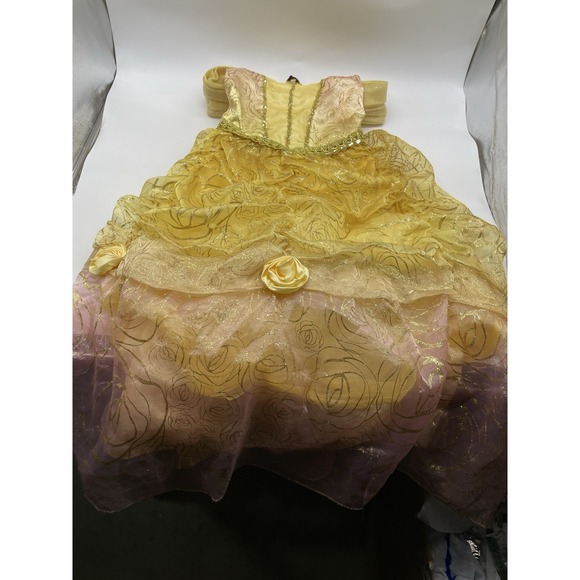 Disney Store Belle Size 10 Big Girls DELUXE Rose Ball Gown Dress Beauty & Beast - Picture 5 of 8